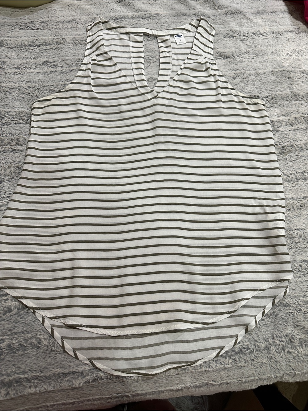 Old Navy Striped Sleeveless V-Neck Tank - White & Olive